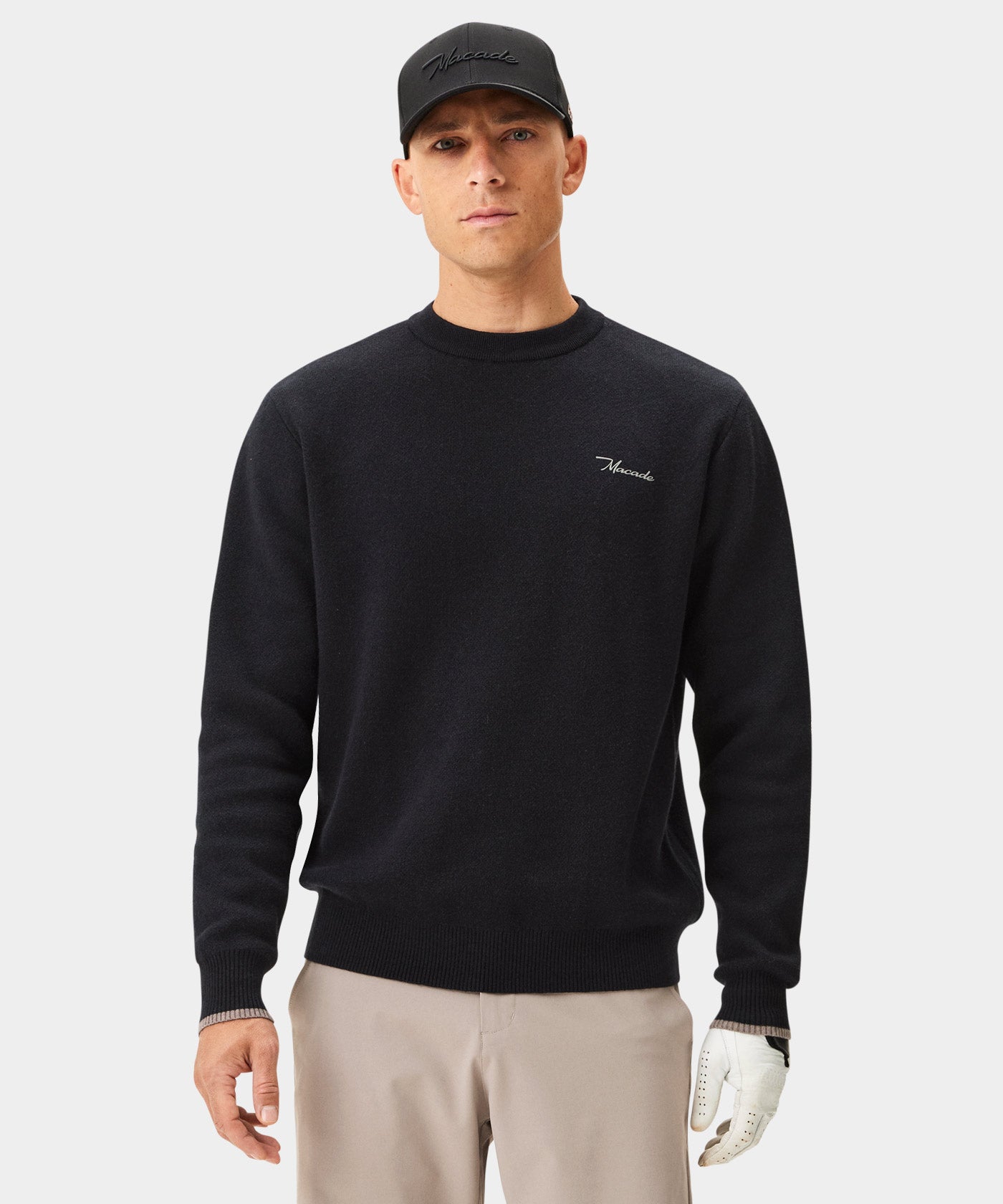 Black Cashmere Blend Intarsia Crewneck