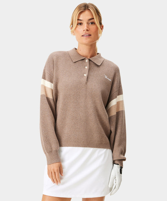 Brown Lite Knit Polo Sweater