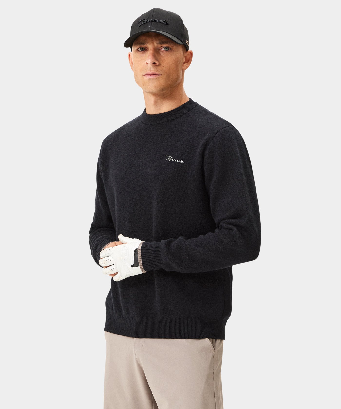 Black Cashmere Blend Intarsia Crewneck