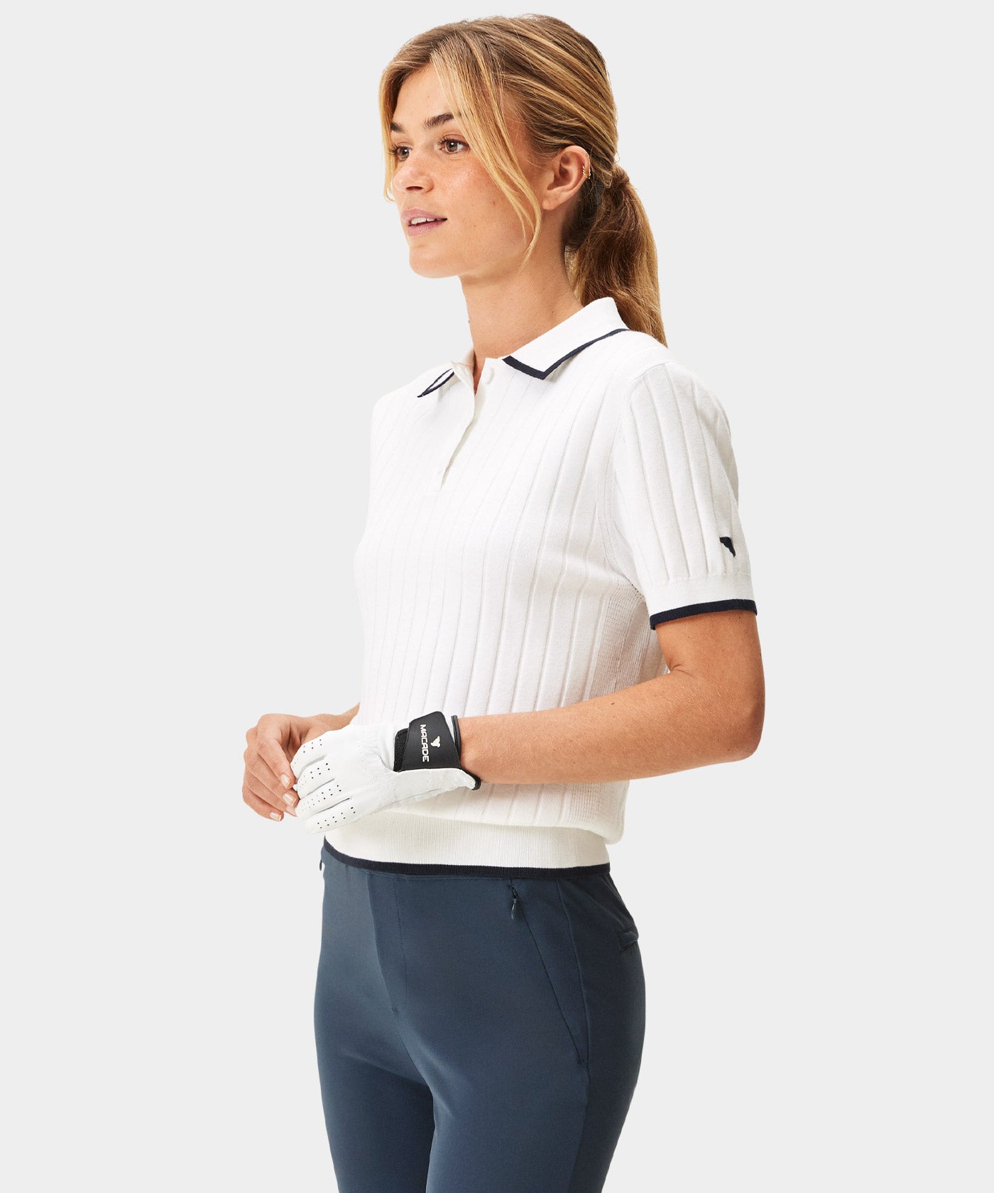 Skye White Course Knit Polo