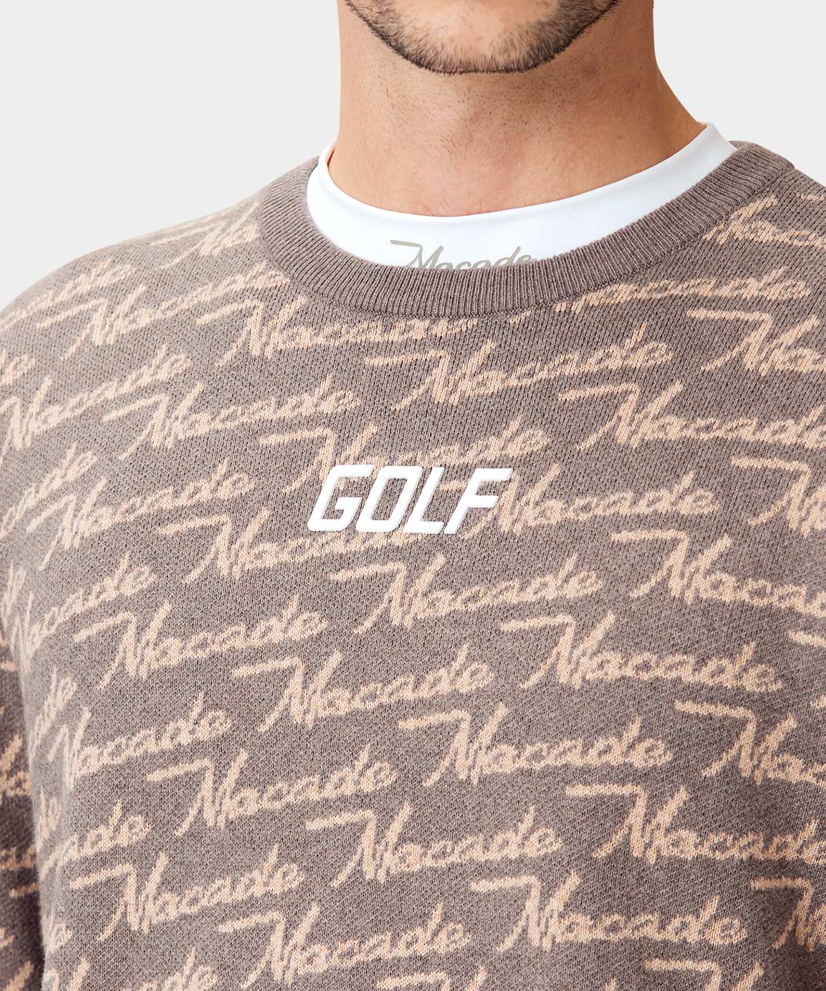 Brown Intarsia Oversized Knit Crewneck