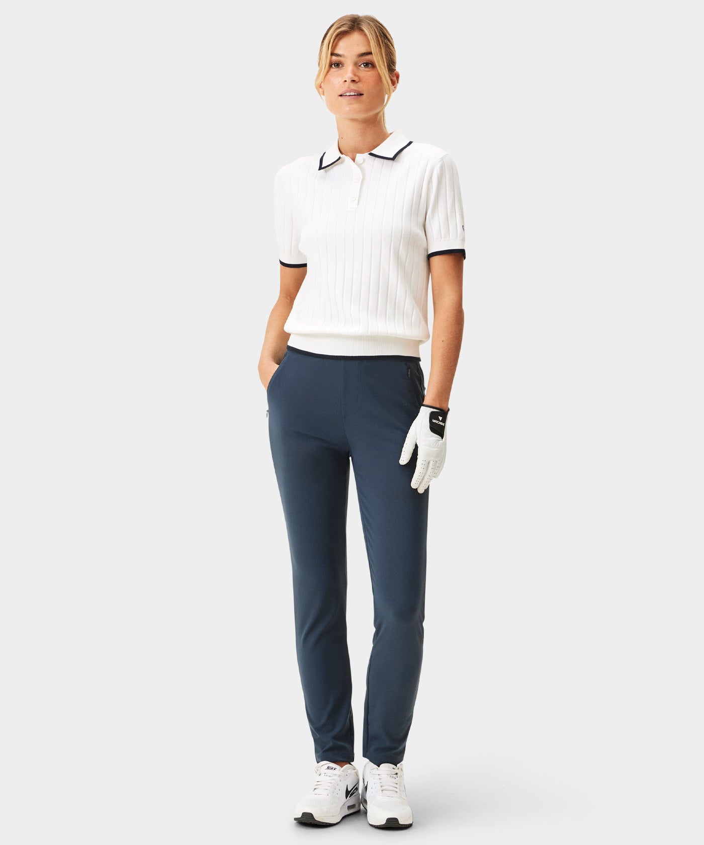 Skye White Course Knit Polo
