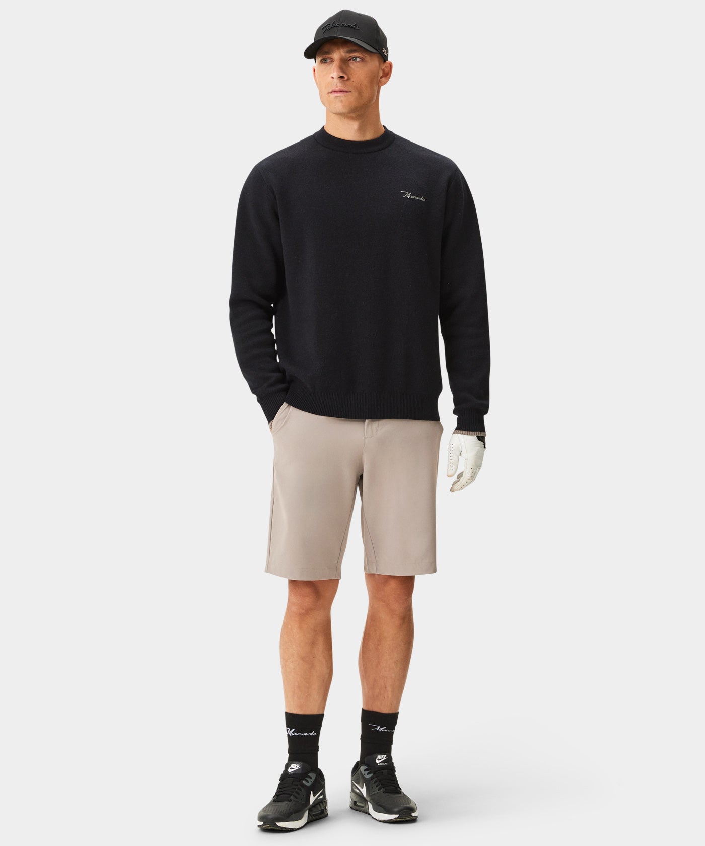 Black Cashmere Blend Intarsia Crewneck