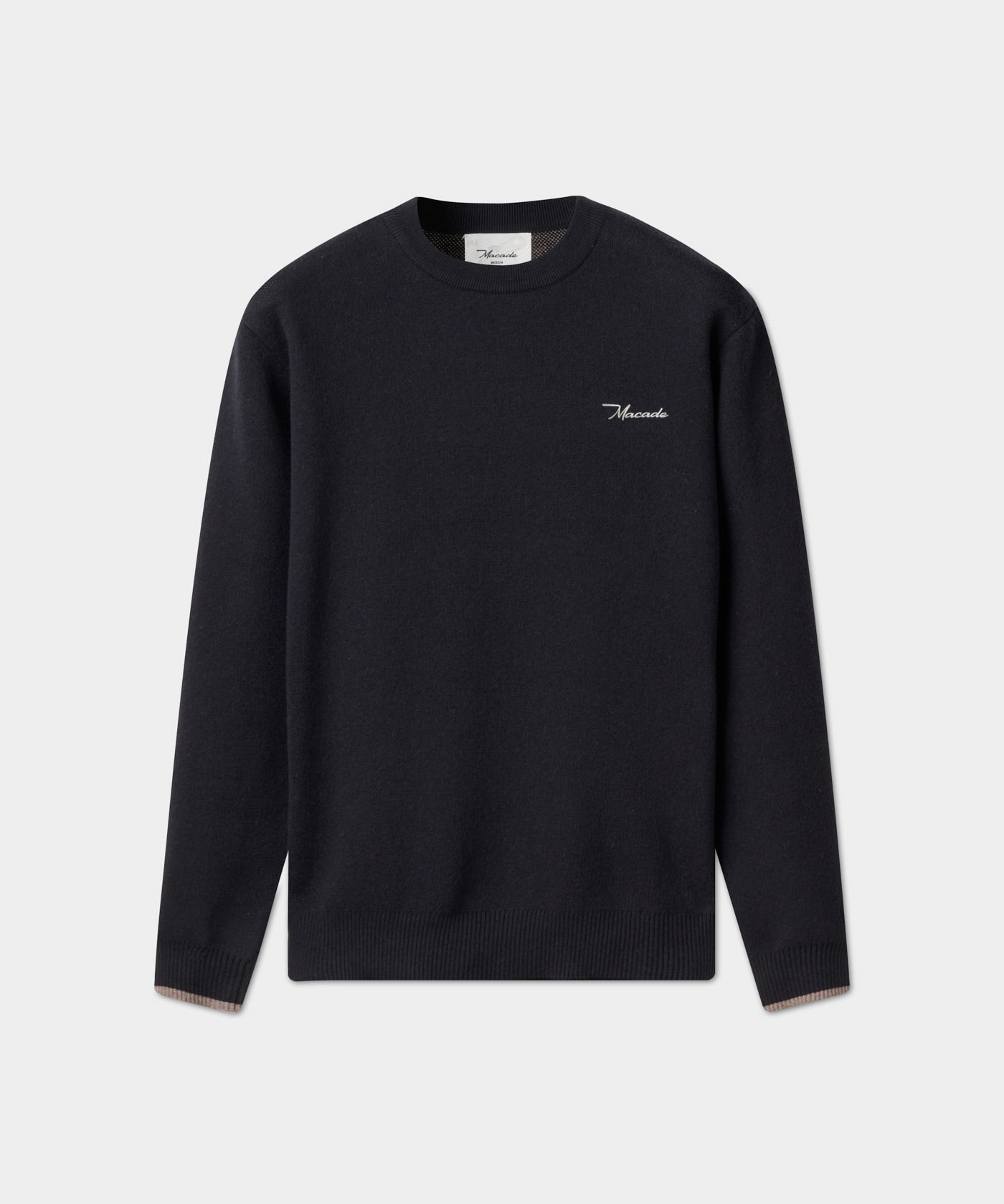 Black Cashmere Blend Intarsia Crewneck