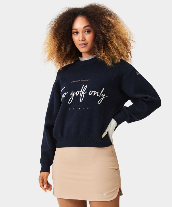 Script Oversized Knit Sweater - Navy