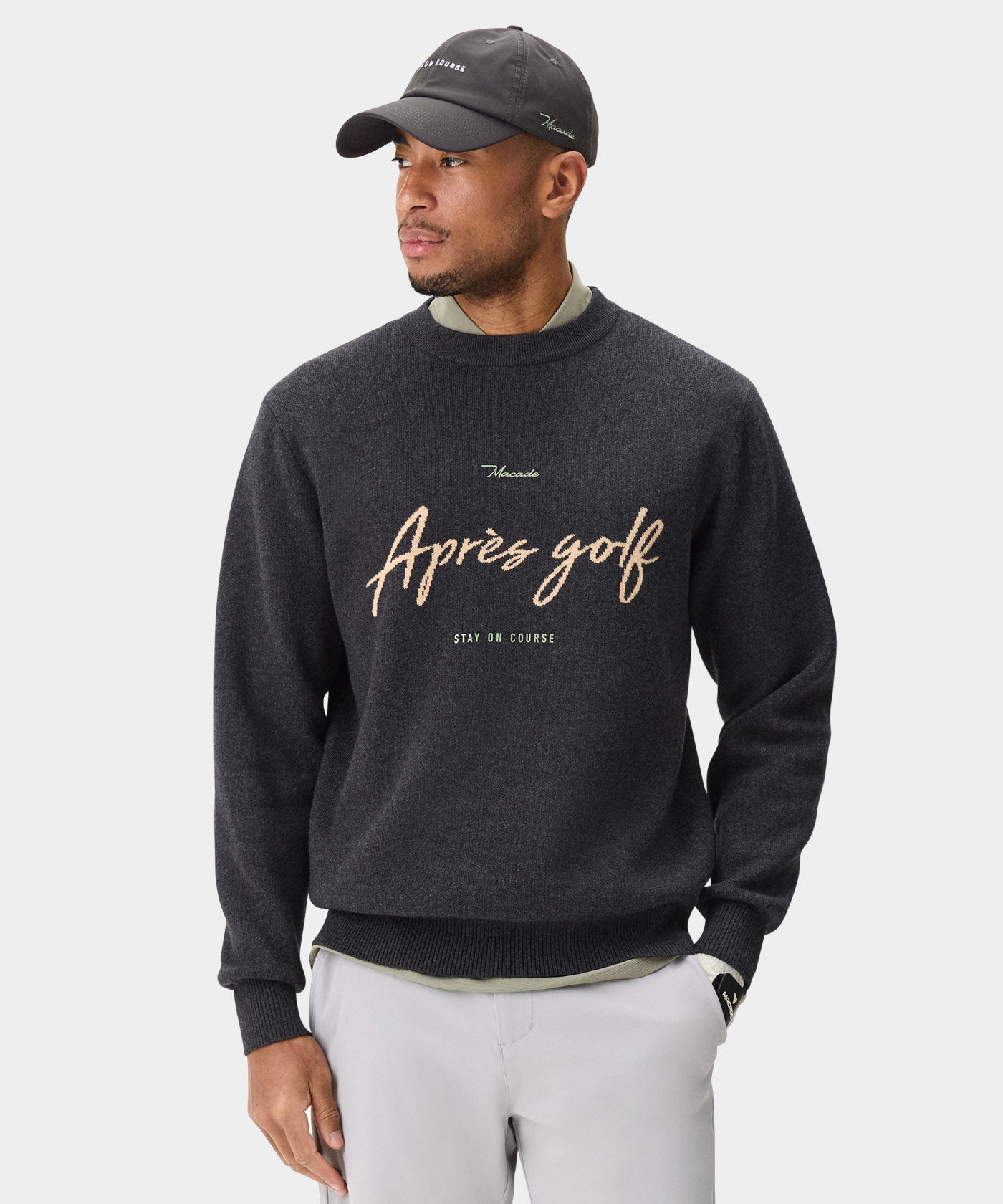 Slate Grey Intarsia Knit Crewneck