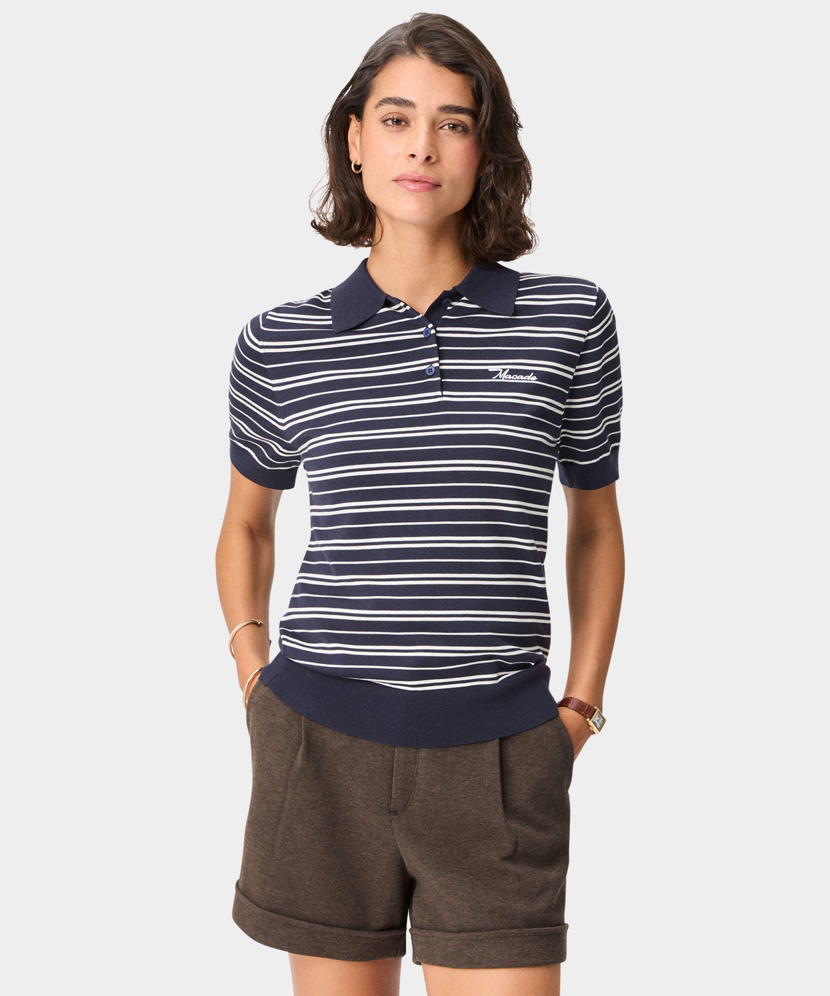 Heather Striped Knit Shirt - Navy