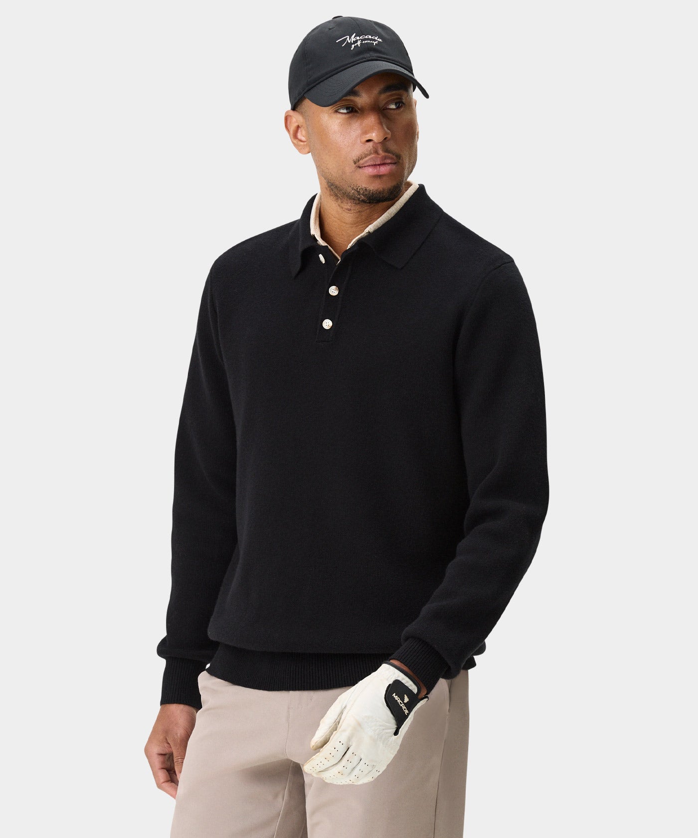 Black Cashmere Blend Knit Polo