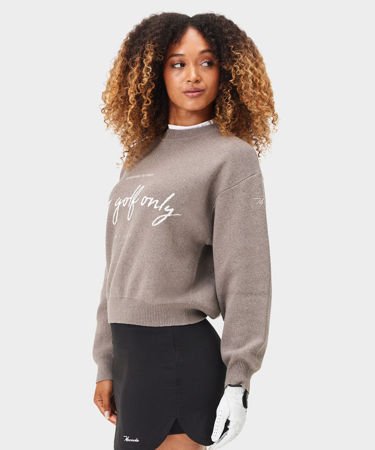 Taupe Script Oversized Knit Sweater Macade Golf