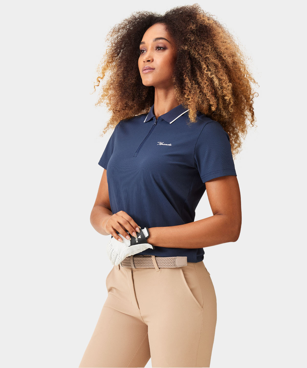 Cora Dark Blue Zip Polo Shirt