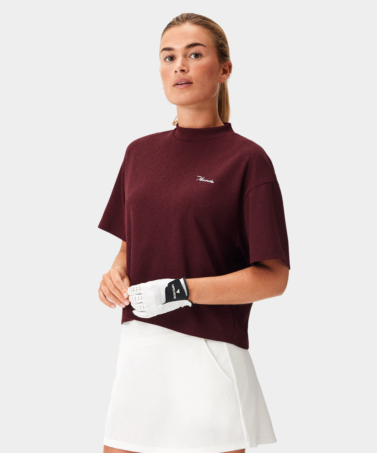 Burgundy Cropped Players Tee Macade Golf