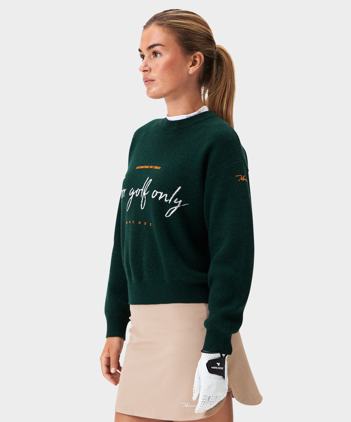 Green Script Oversized Knit Sweater Macade Golf