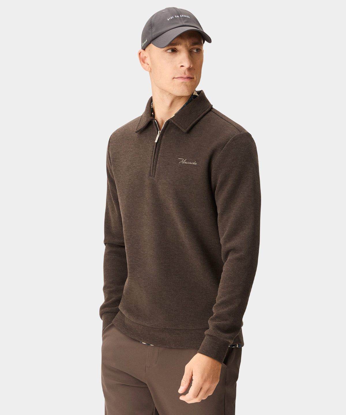 Hayes Long Sleeve Zip Polo - Brown
