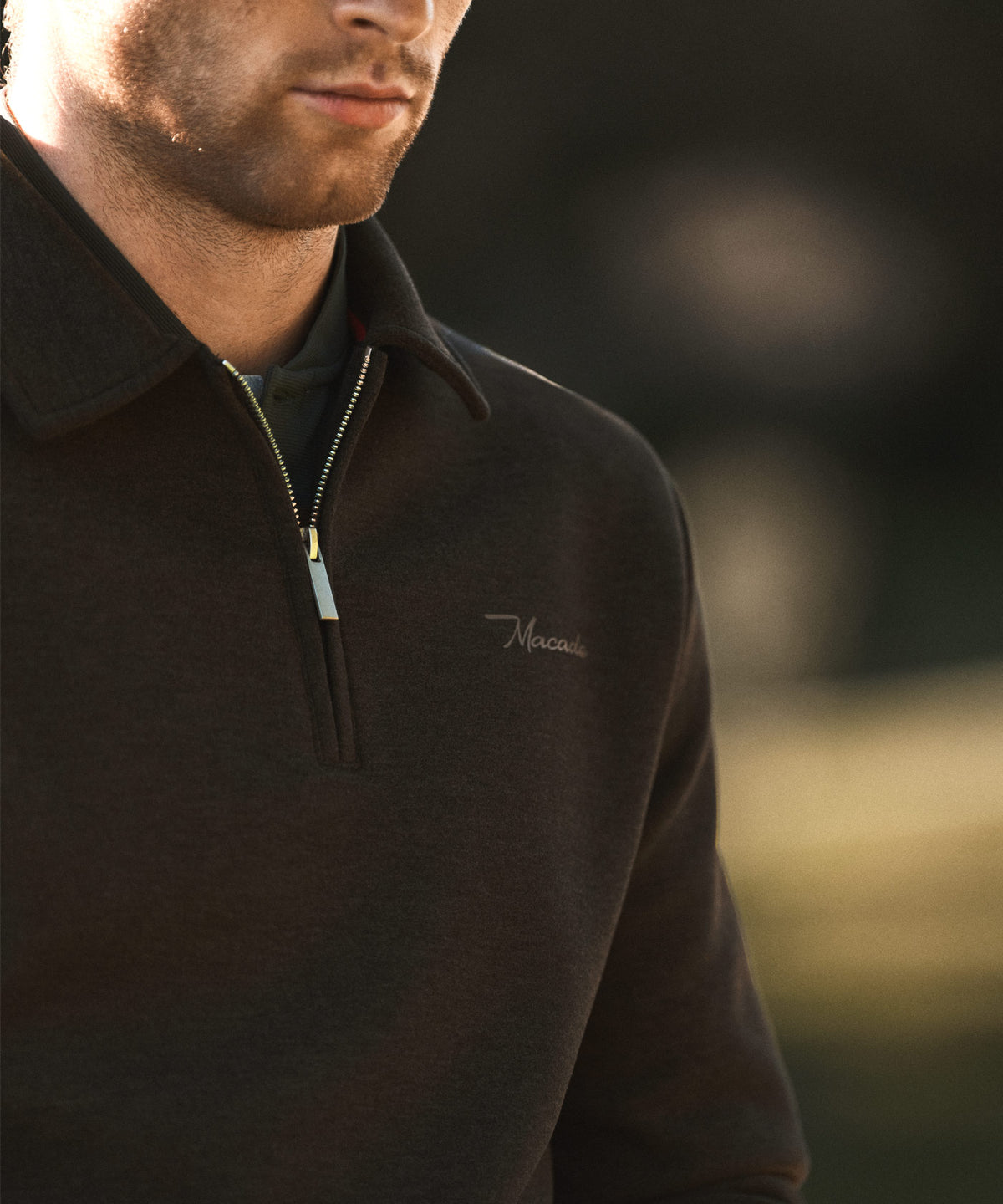 Hayes Long Sleeve Zip Polo - Brown