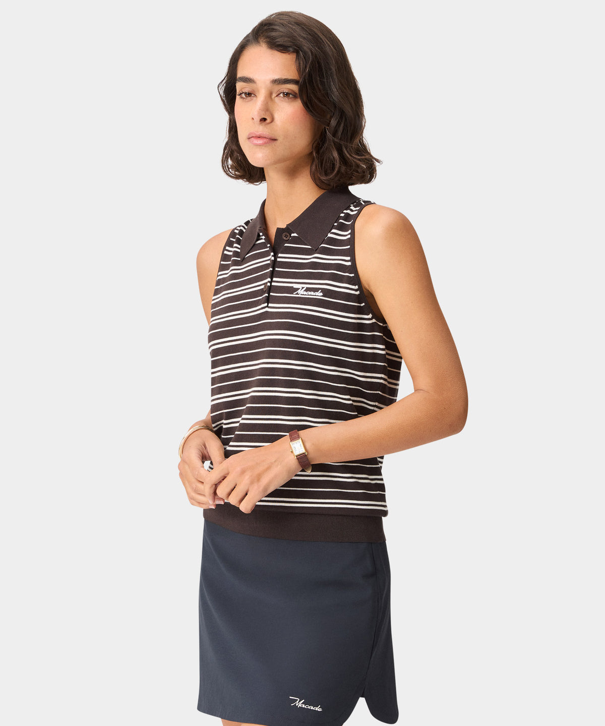 Heather Knit Sleeveless Shirt - Brown