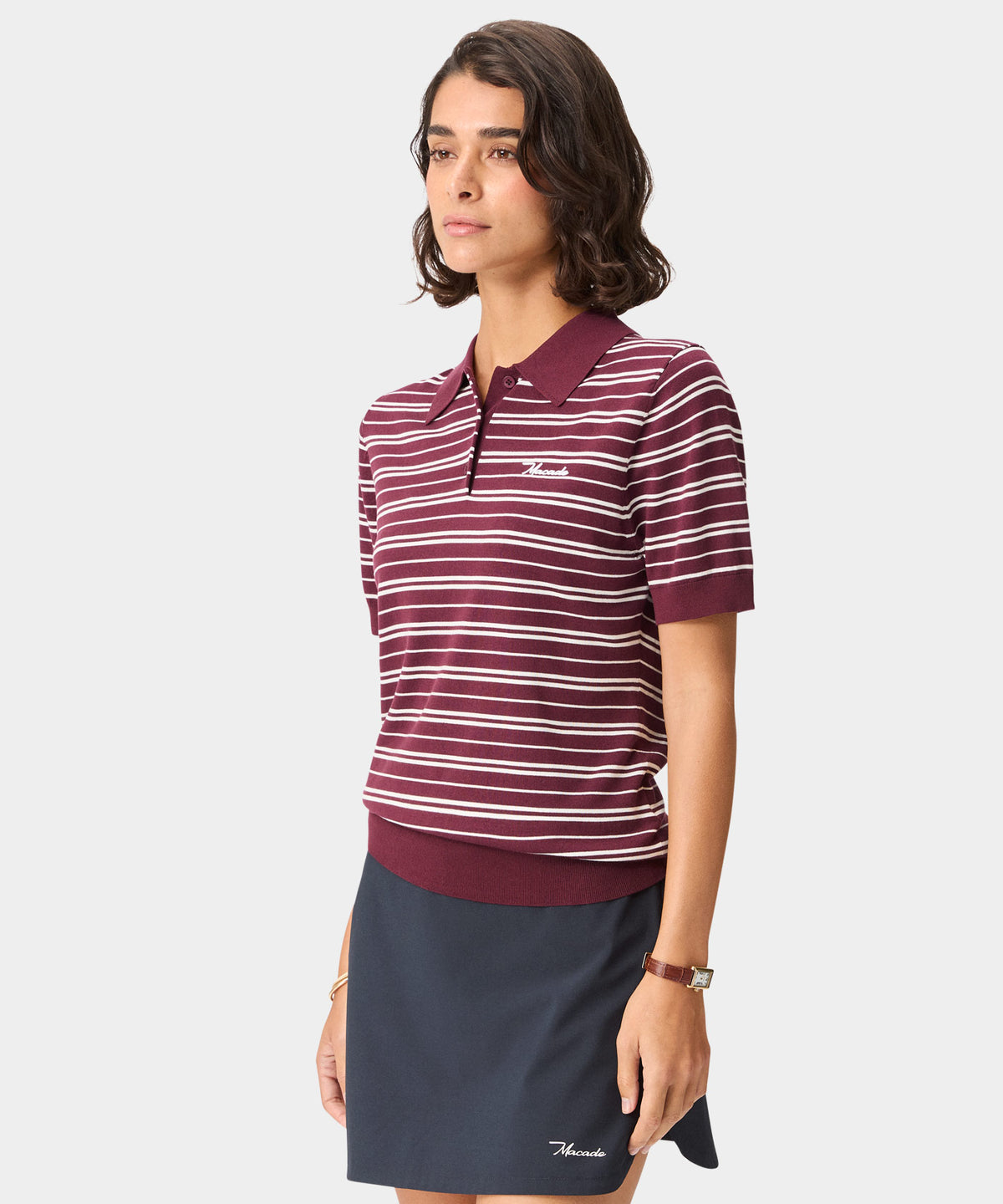 Heather Striped Knit Shirt - Burgundy