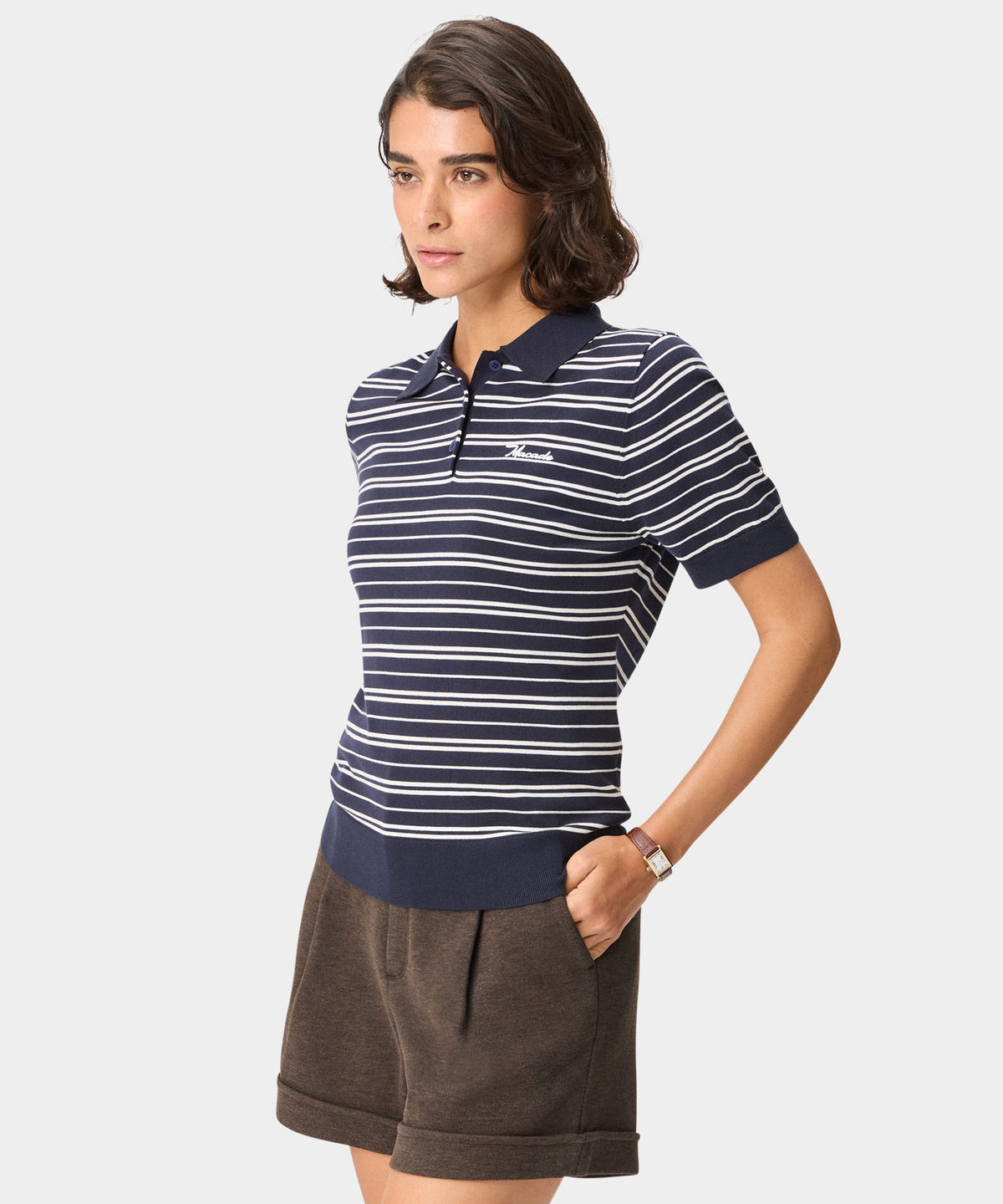 Heather Striped Knit Shirt - Navy