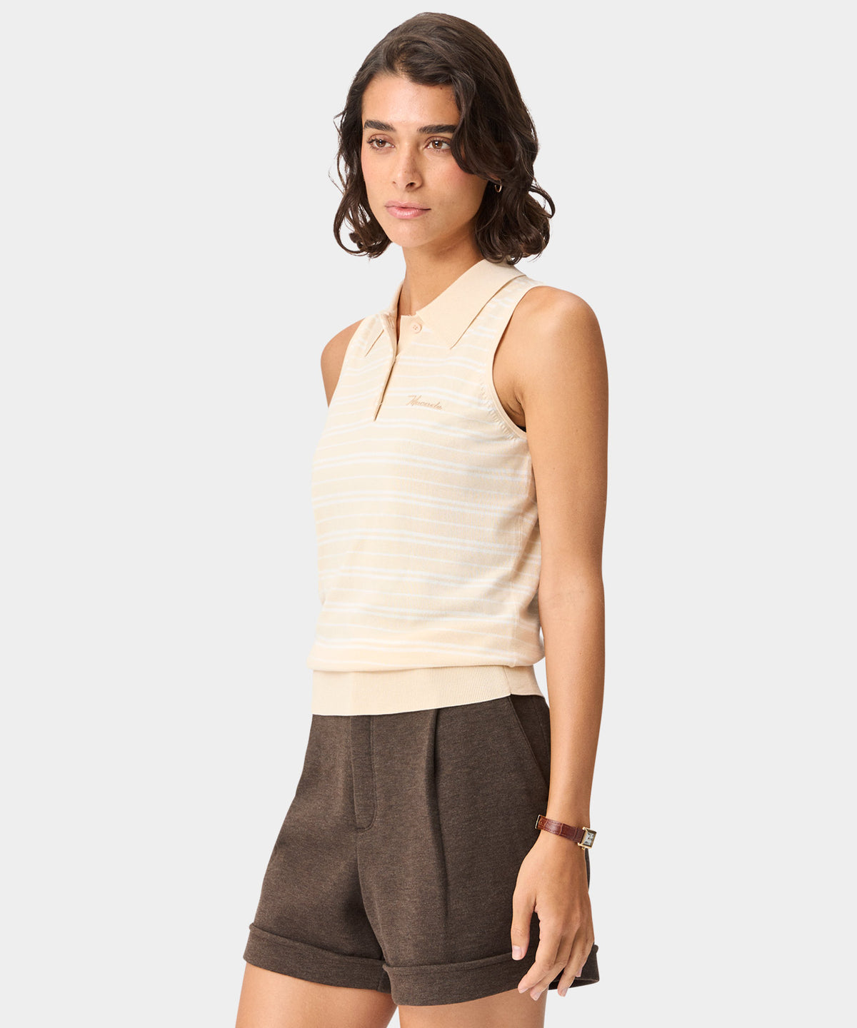 Heather Knit Sleeveless Shirt - Sand