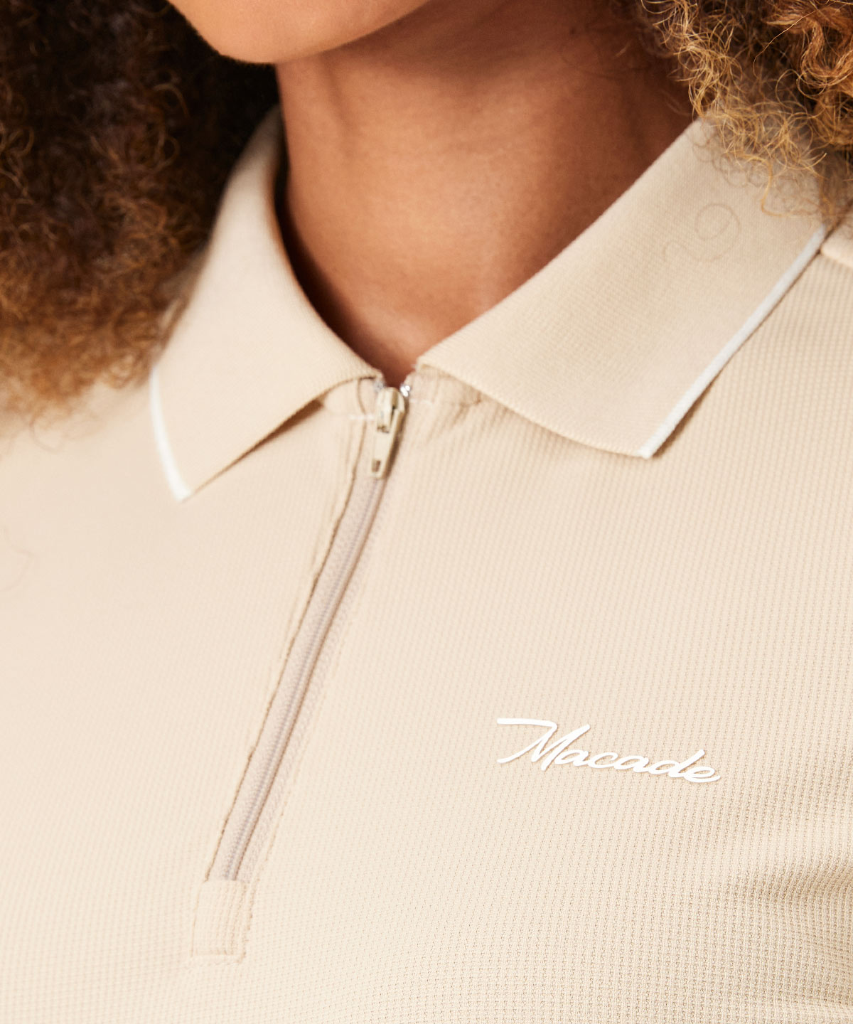 Cora Sand Zip Polo Shirt