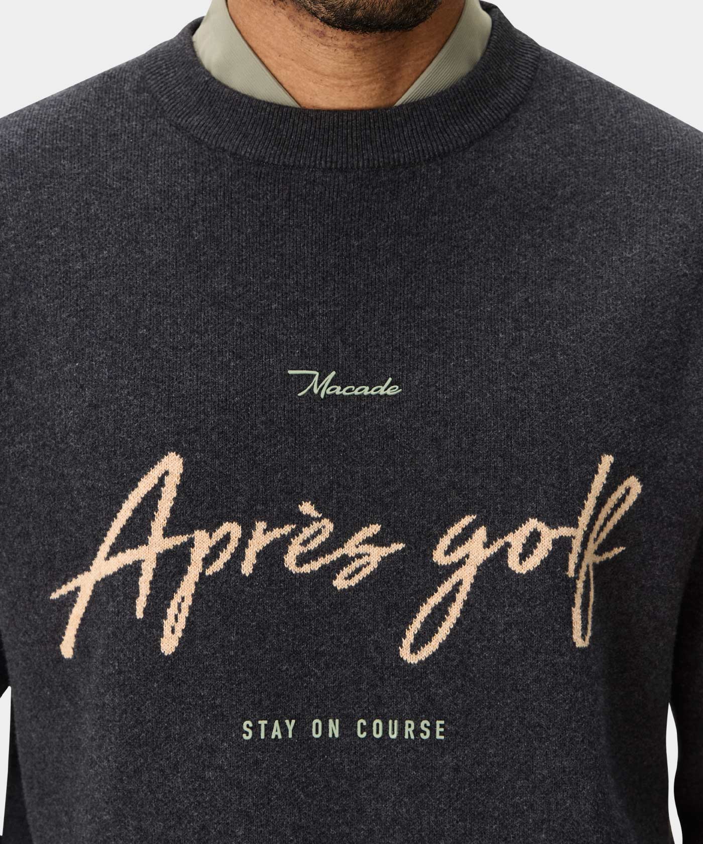 Slate Grey Intarsia Knit Crewneck