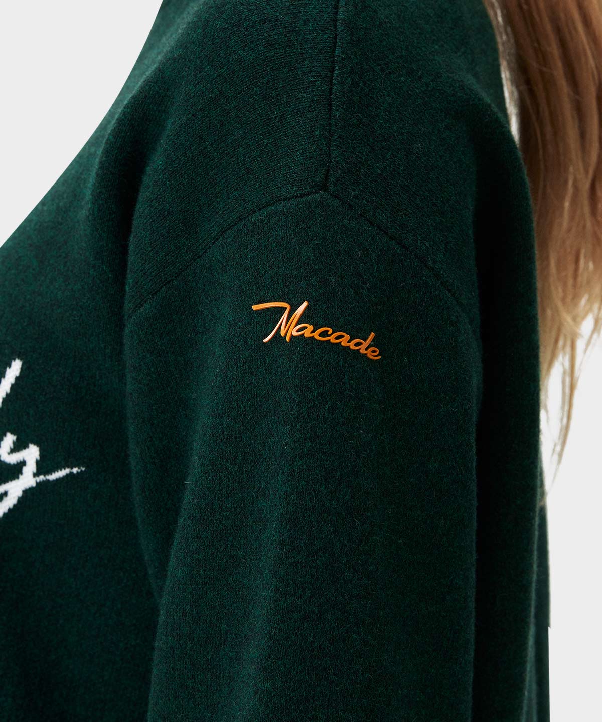 Green Script Oversized Knit Sweater Macade Golf