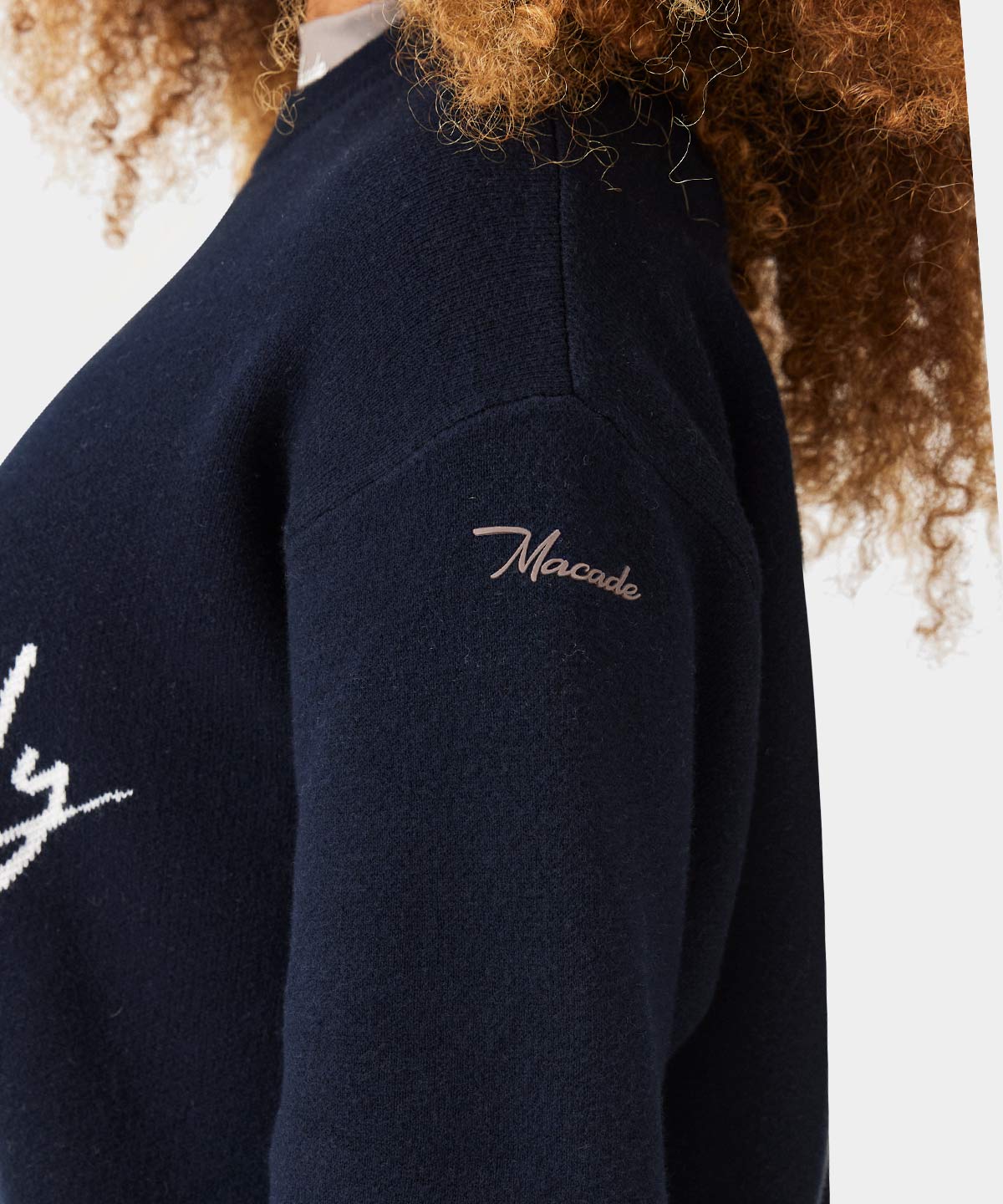 Navy Script Oversized Knit Sweater