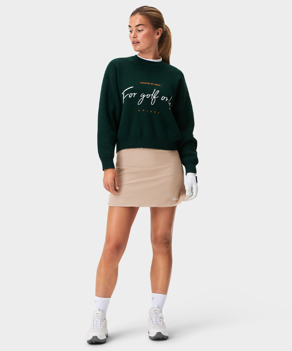 Green Script Oversized Knit Sweater Macade Golf