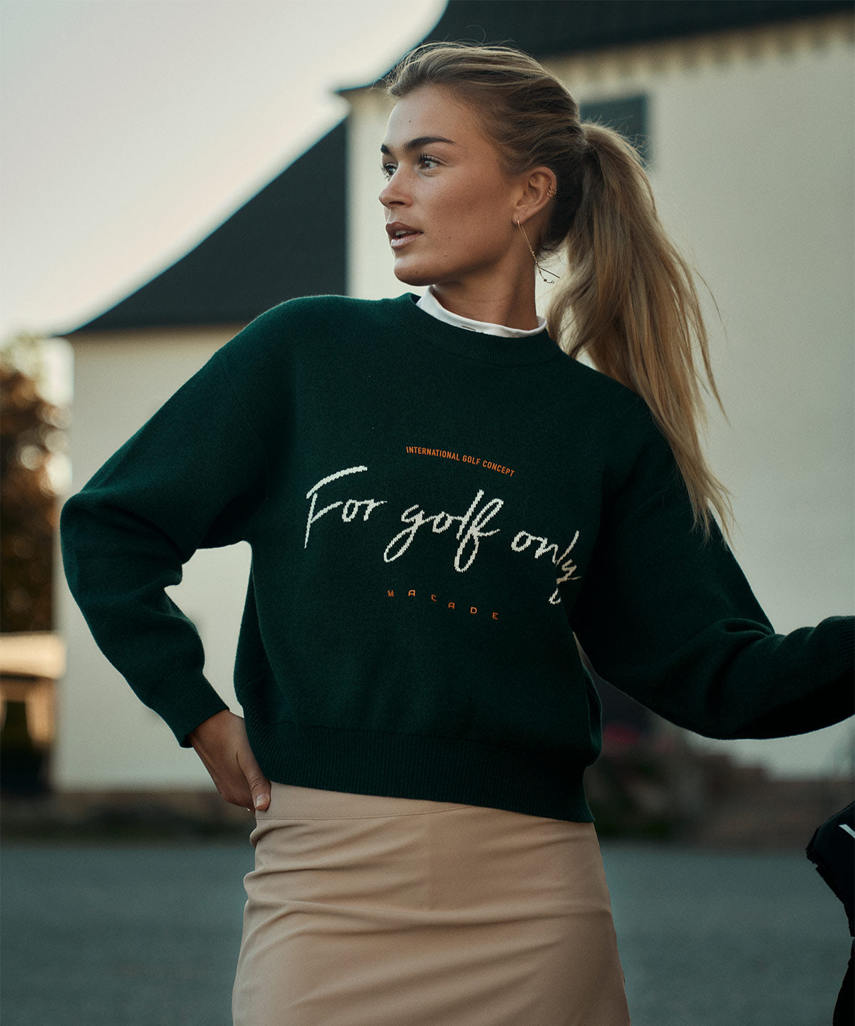 Green Script Oversized Knit Sweater Macade Golf