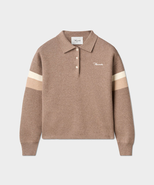 Brown Lite Knit Polo Sweater