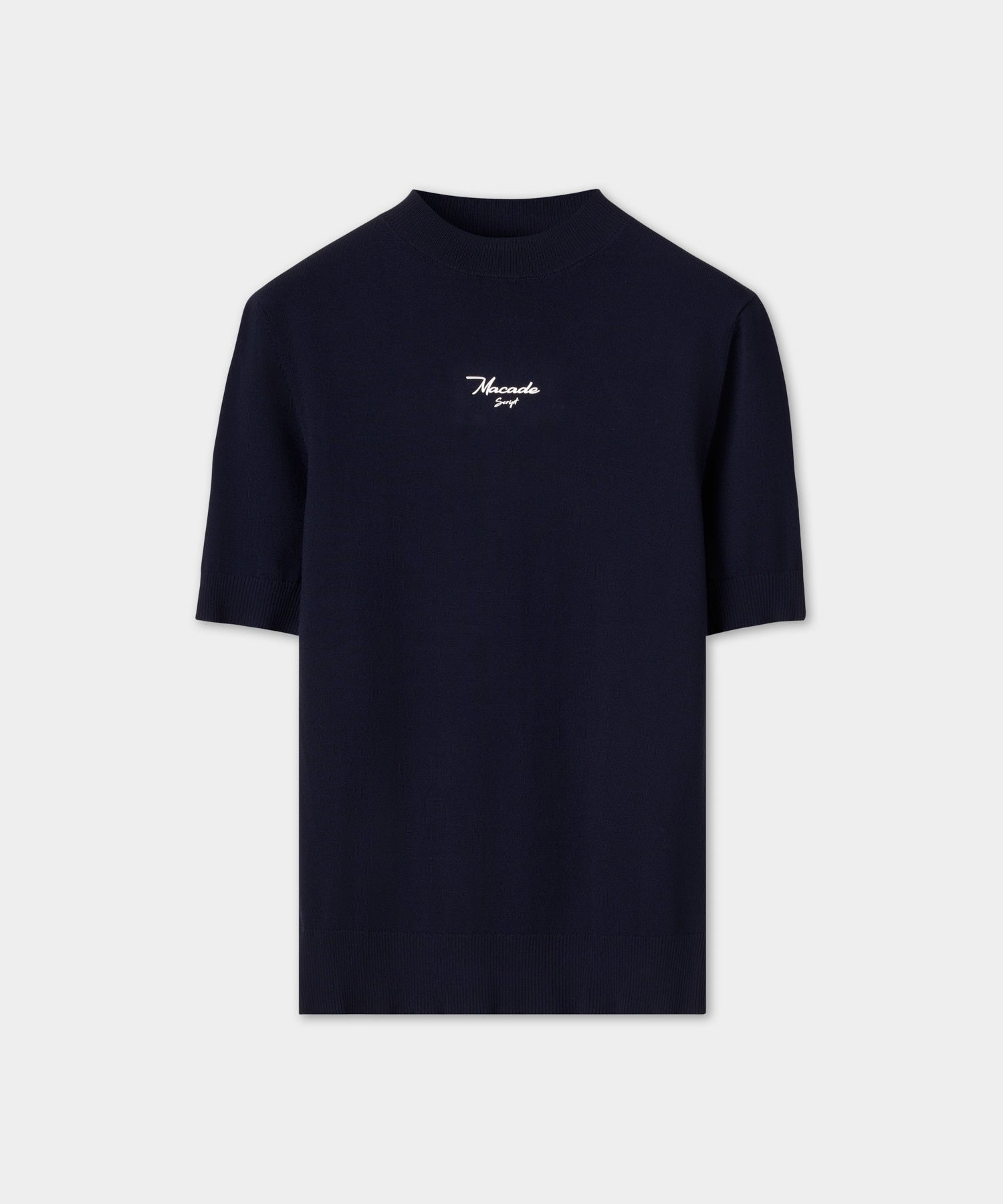 Navy Script Mock Neck Top