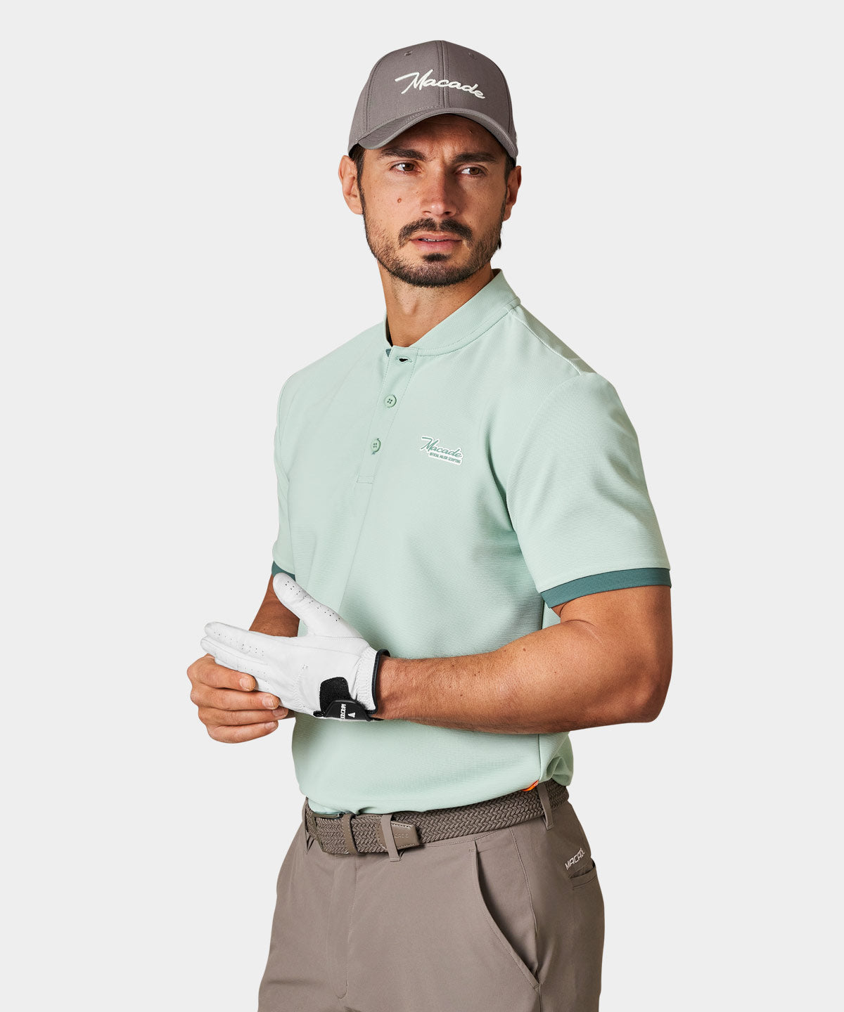Pampas Mint Script Bomber Shirt Macade Golf