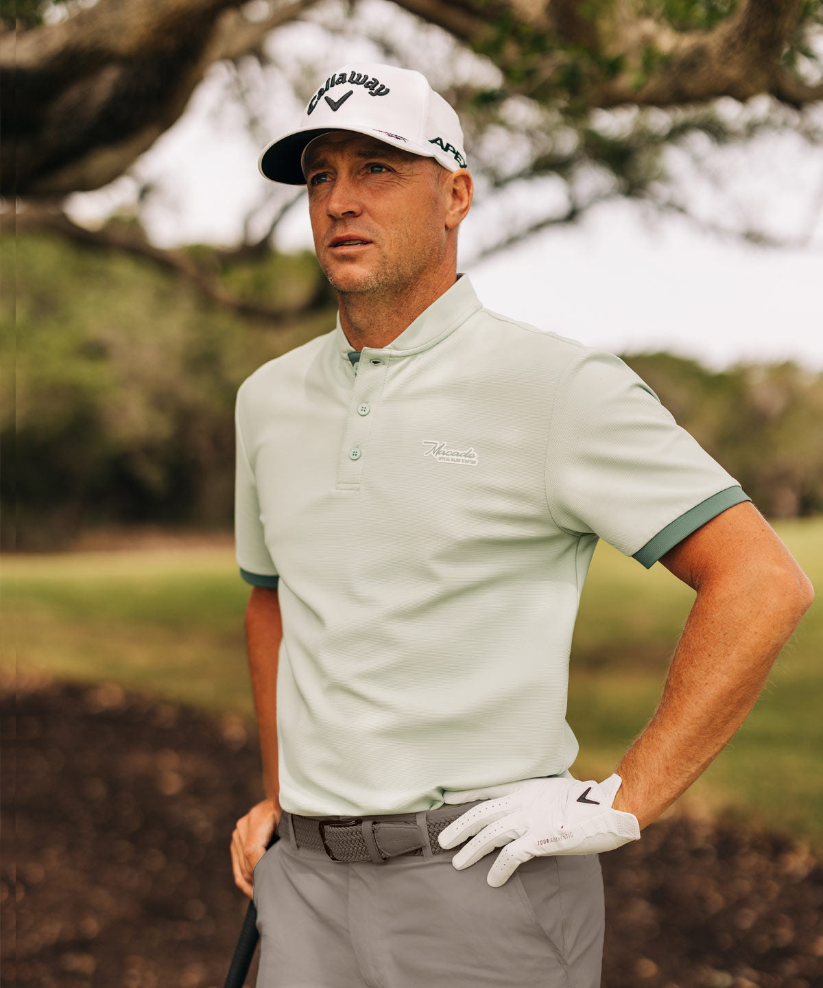 Pampas Mint Script Bomber Shirt Macade Golf