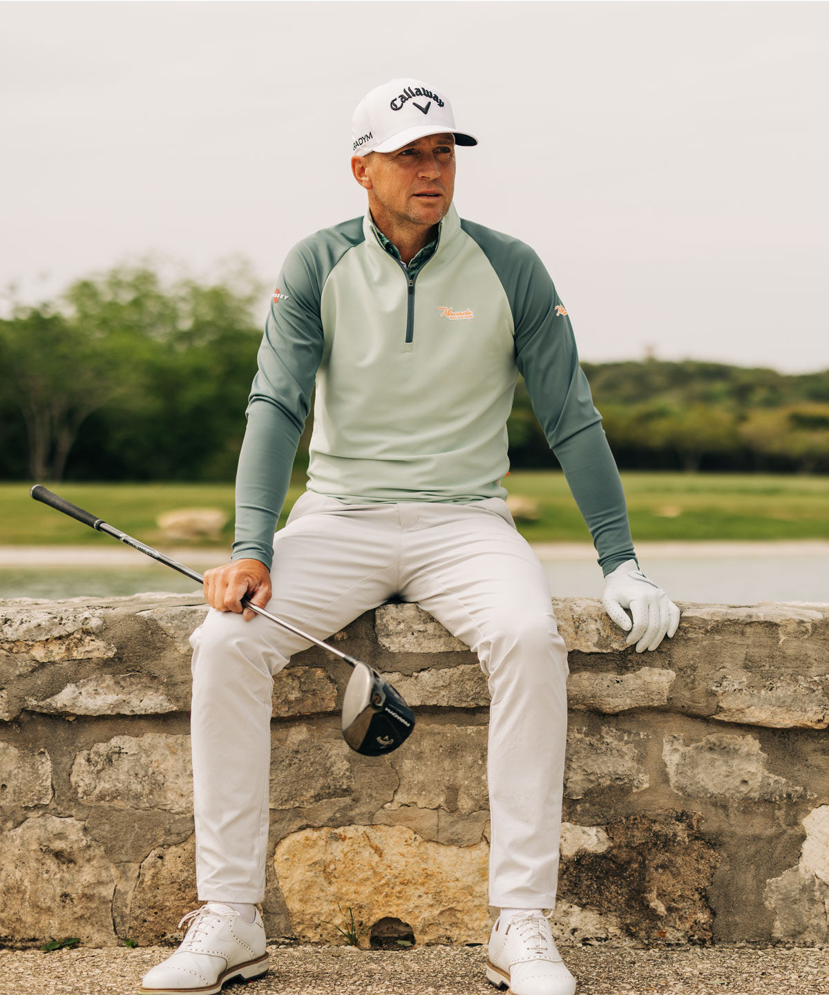 Pampas Mint Script Quarter Zip Macade Golf