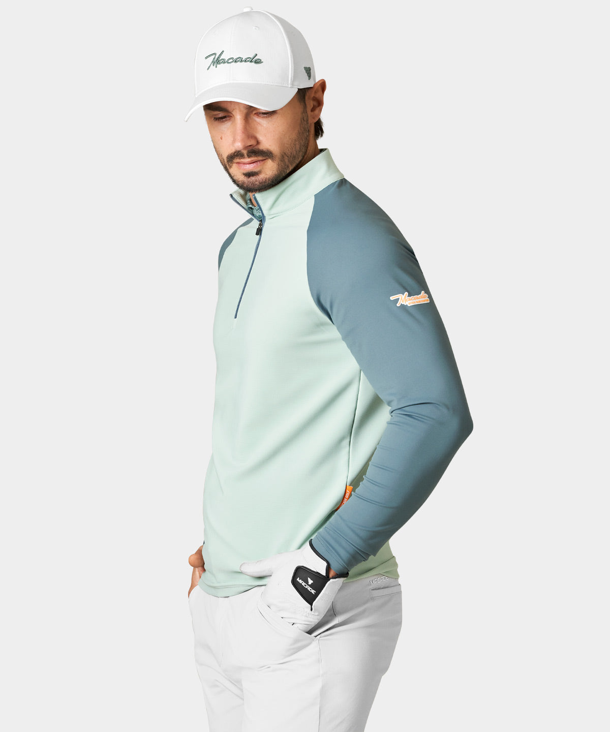 Pampas Mint Script Quarter Zip Macade Golf