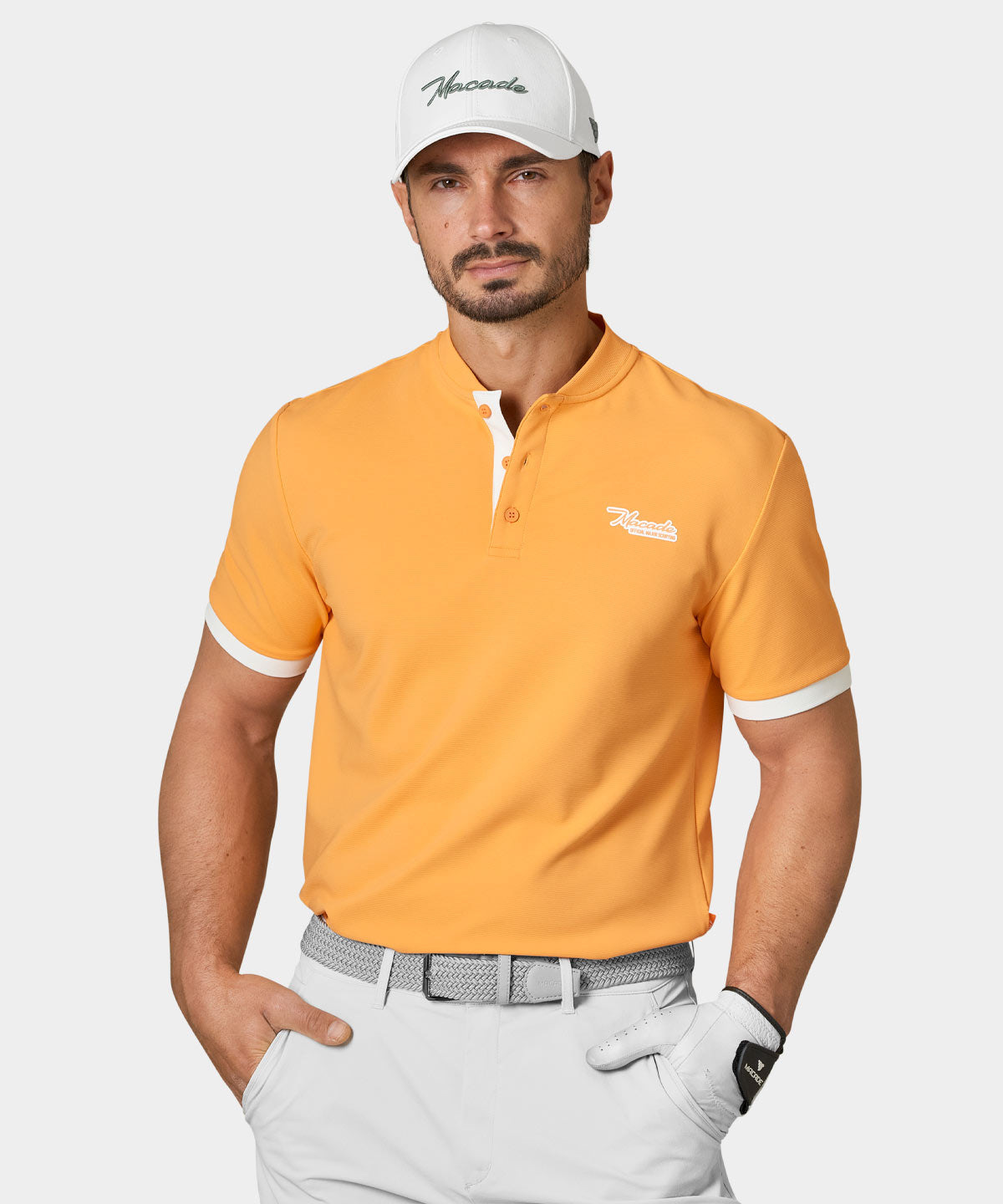 Pampas Orange Script Bomber Shirt Macade Golf