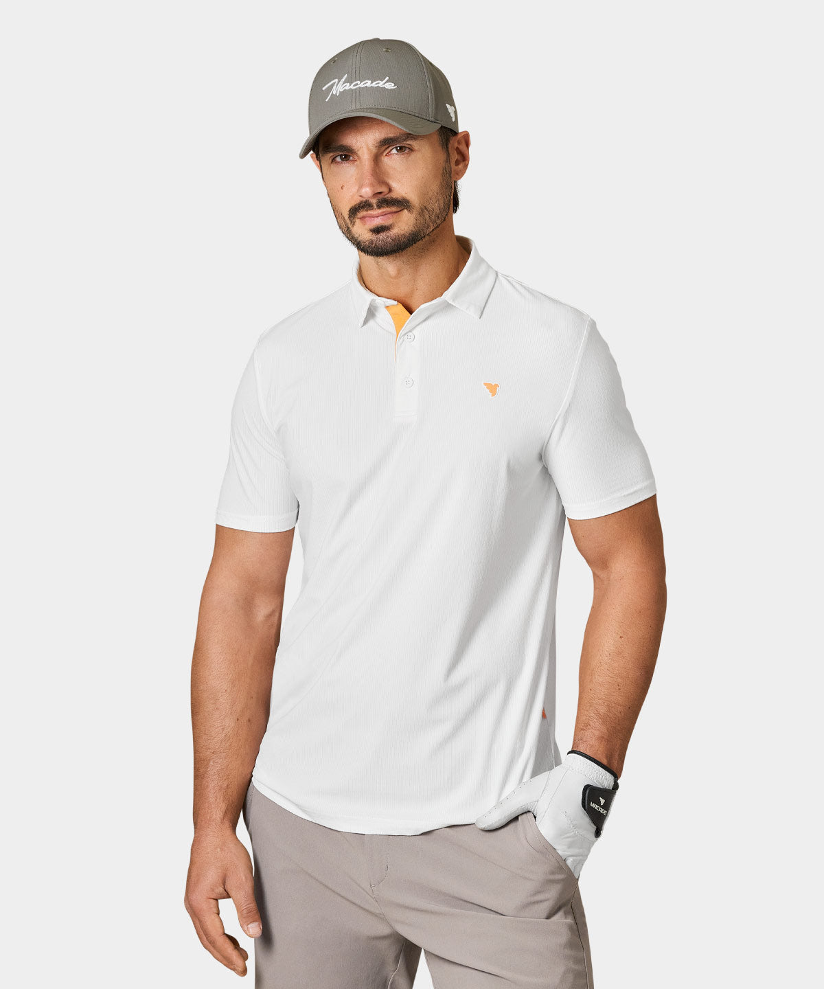 National White Script Polo Shirt Macade Golf